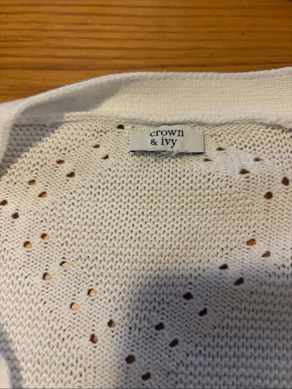 crown & ivy White Eyelet Knit Crew Sweater